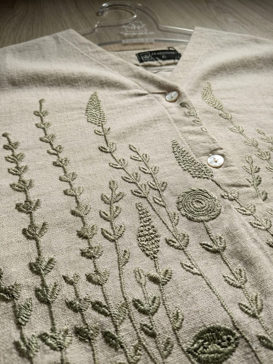 Green Linen Embroidery blend blouse