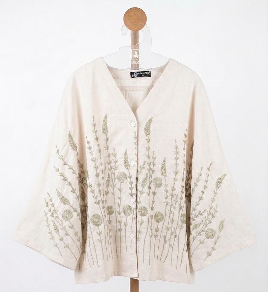 Green Linen Embroidery blend blouse