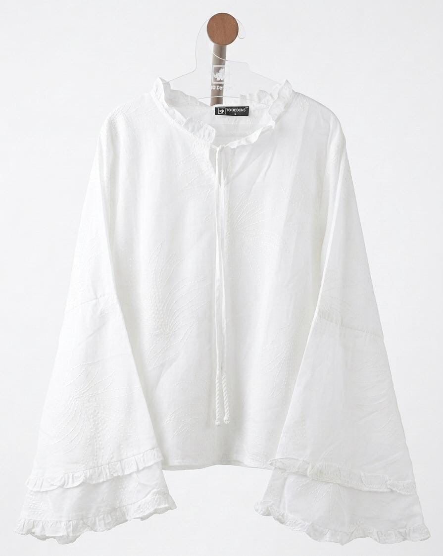 White Embroidery Flower Blouse