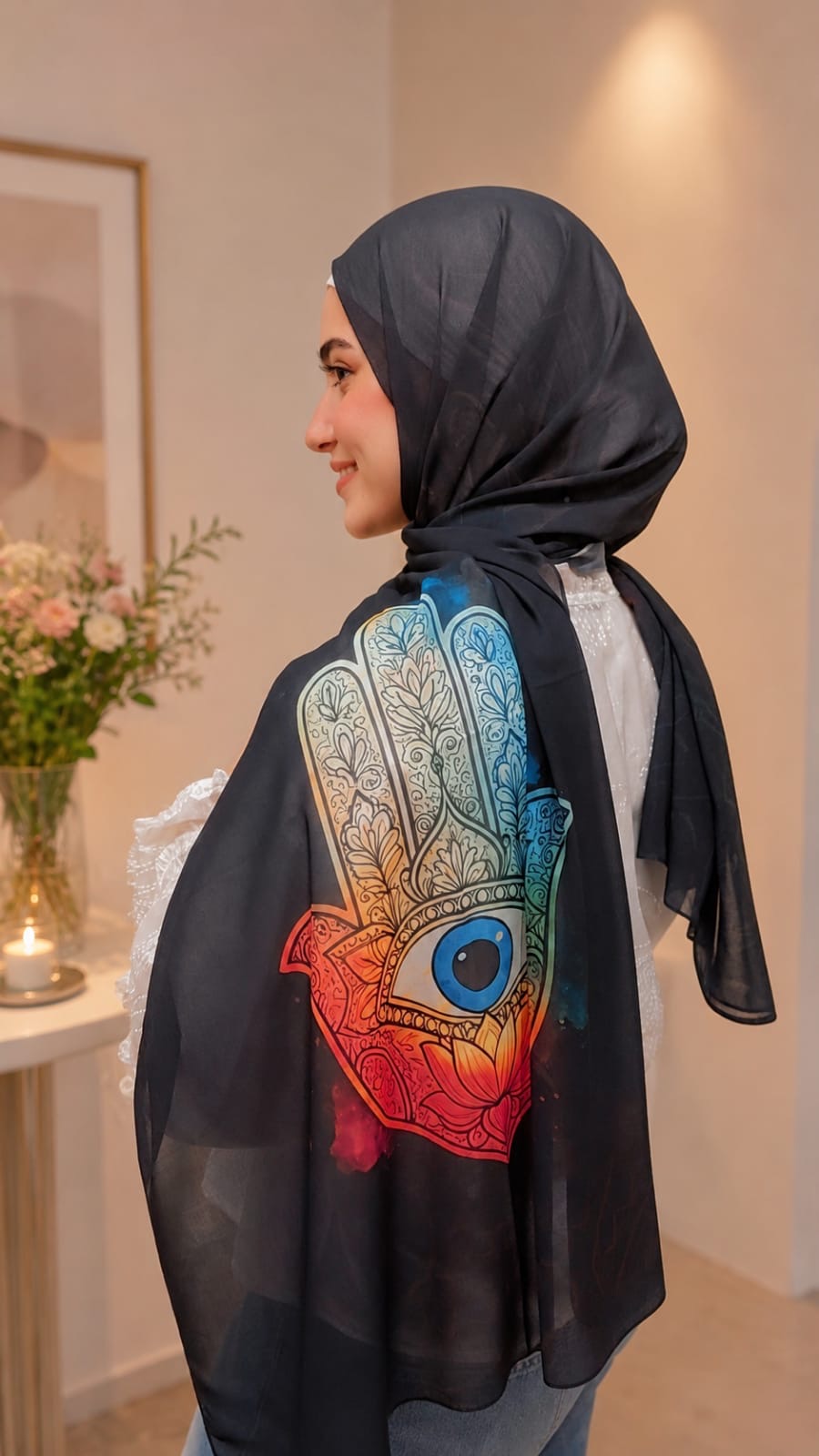 Black khamsa w khmesa Chiffon Scarf