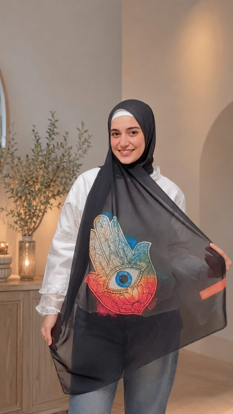 Black khamsa w khmesa Chiffon Scarf