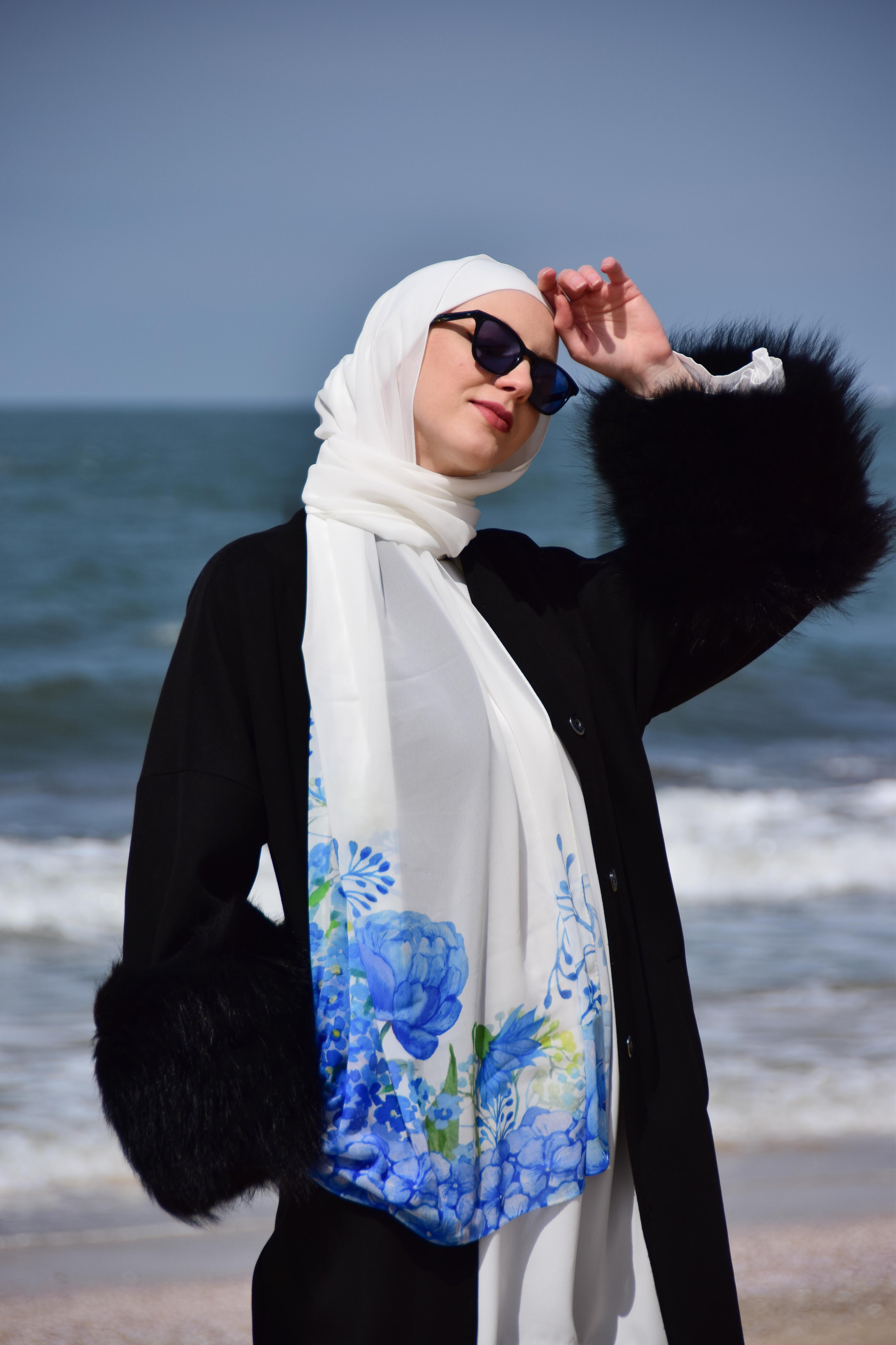 White Peacock Chiffon Scarf