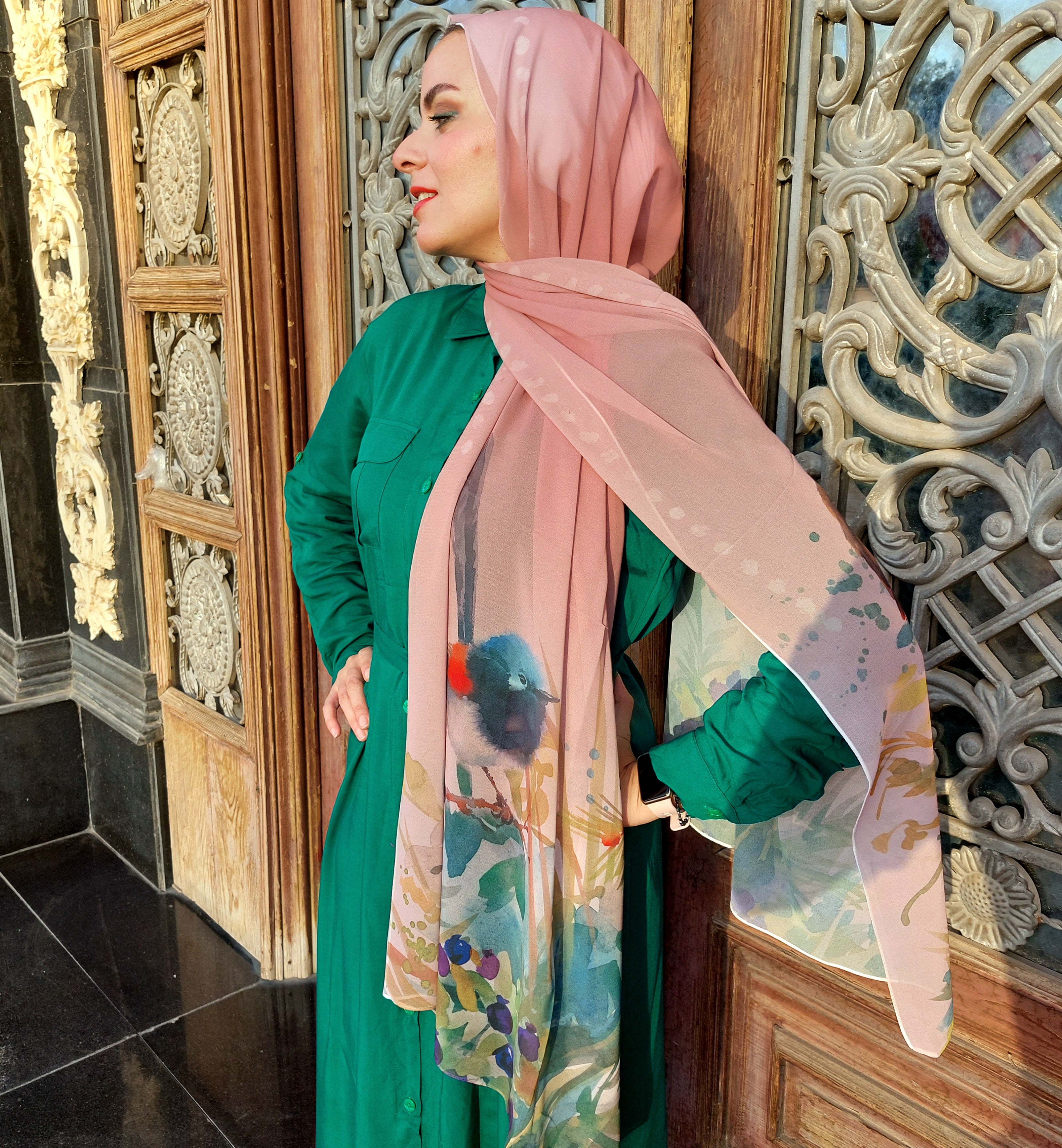 Kashmir Birds Chiffon Scarf