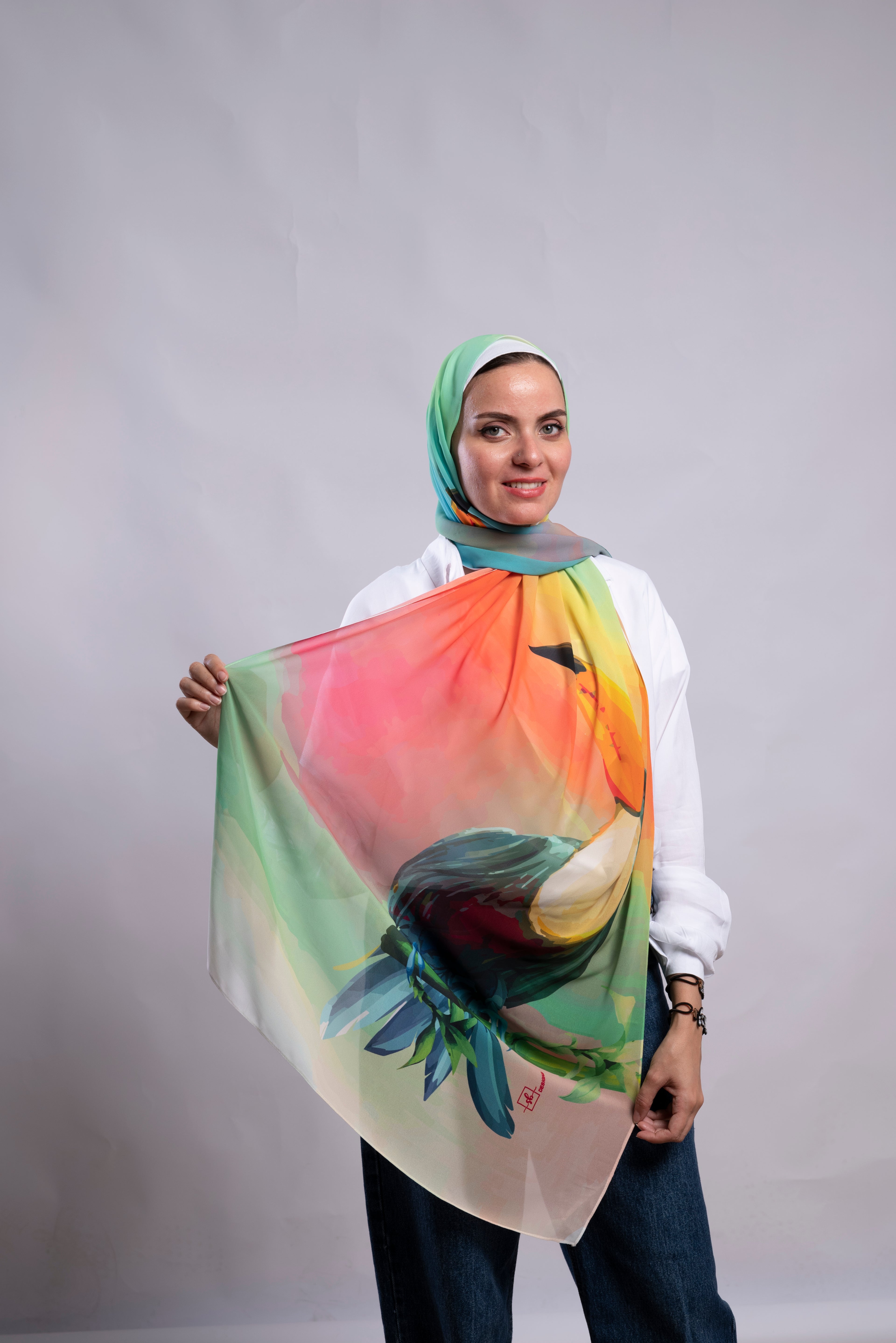 Rainbow Toucan Chiffon Scarf