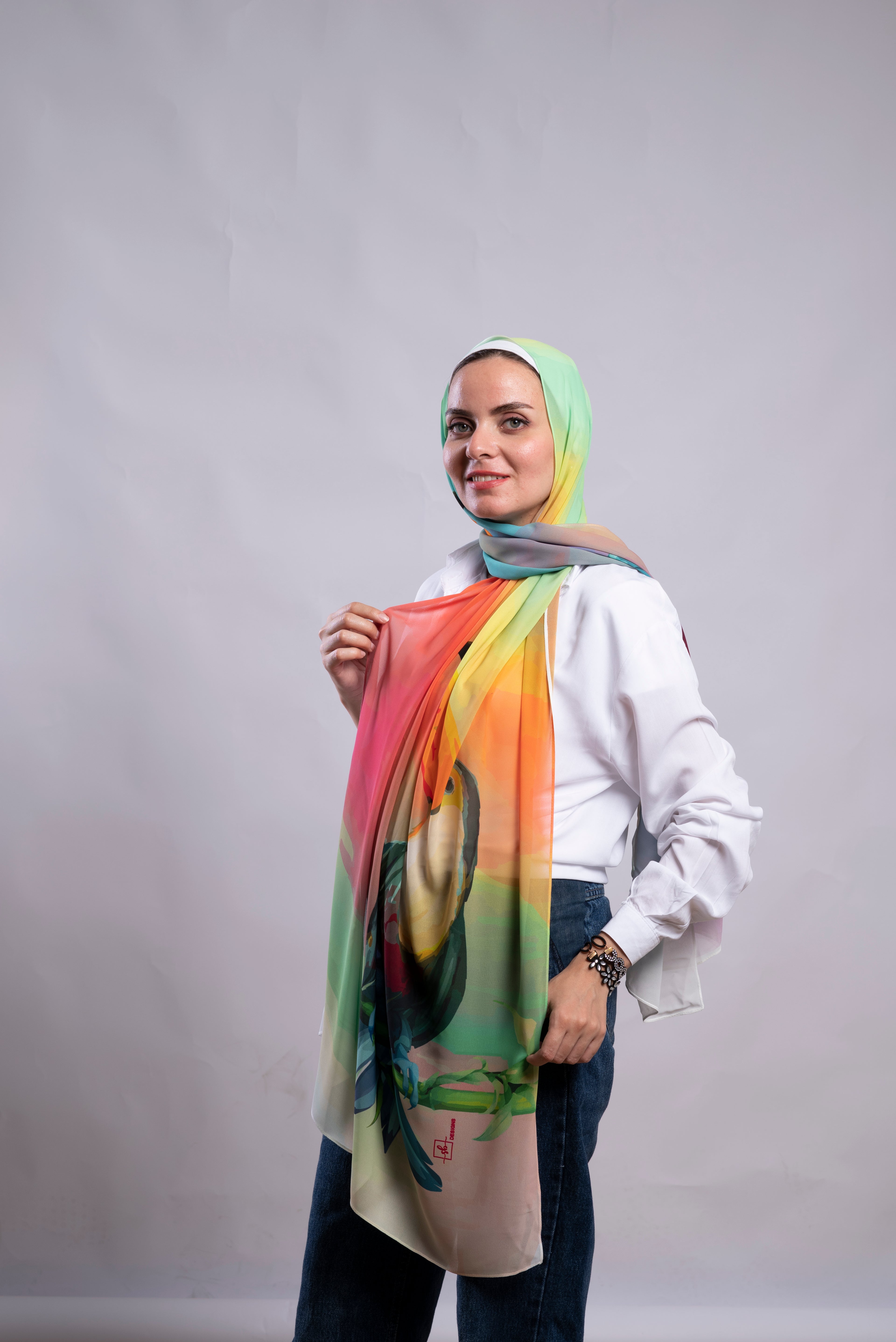 Rainbow Toucan Chiffon Scarf