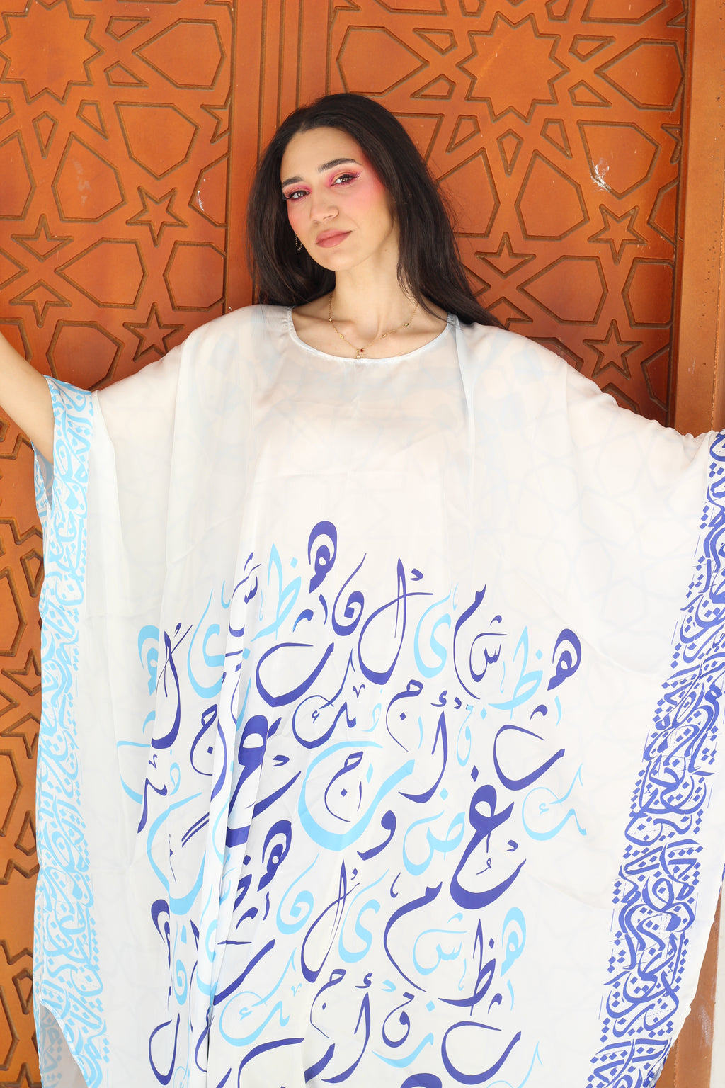 White Arabic Blue Loose Dress