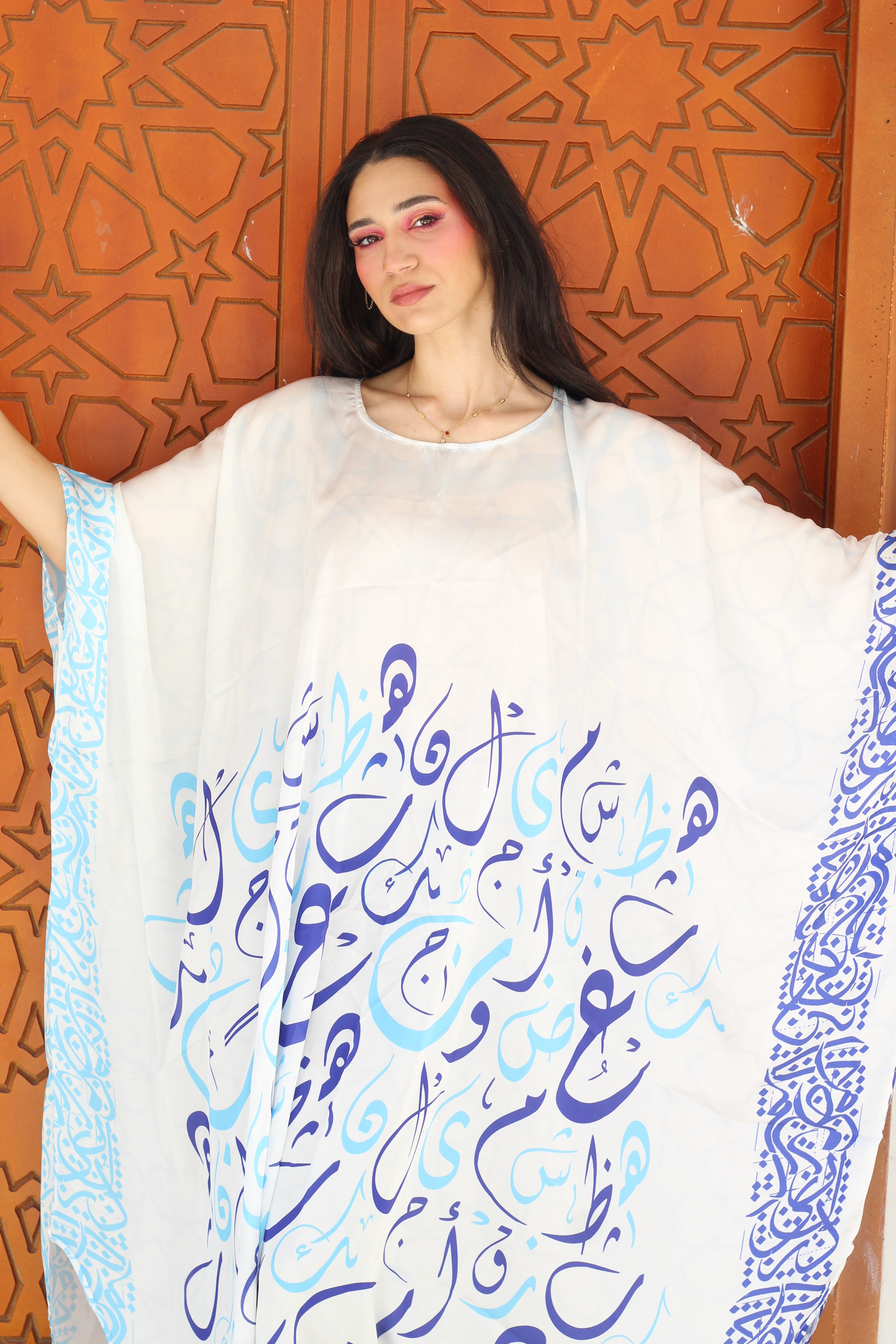 White Arabic Blue Loose Dress