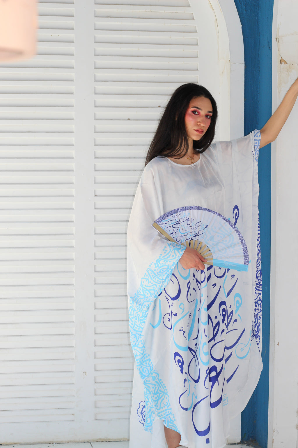 White Arabic Blue Loose Dress