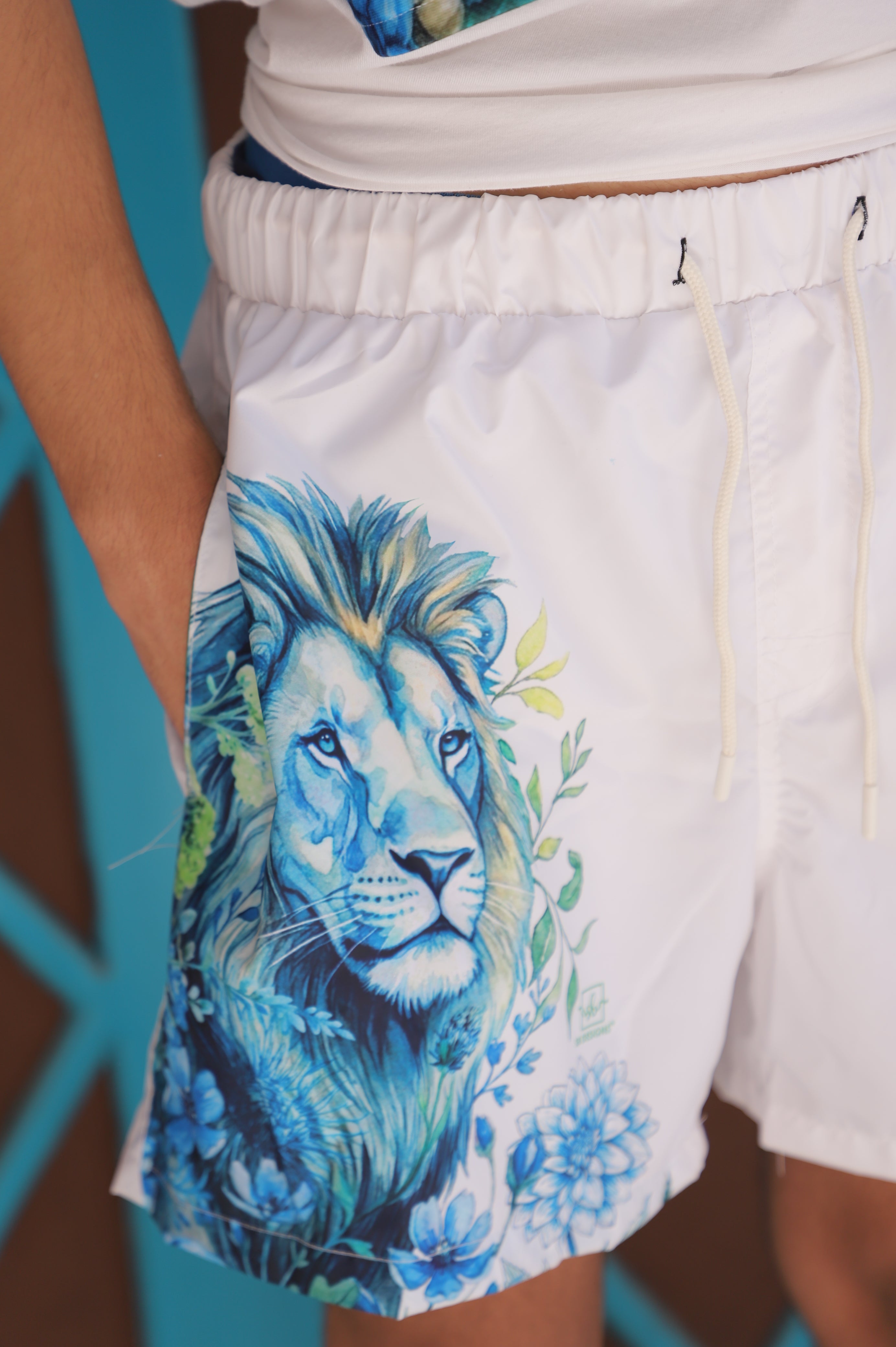 White Lion Blue Trunks