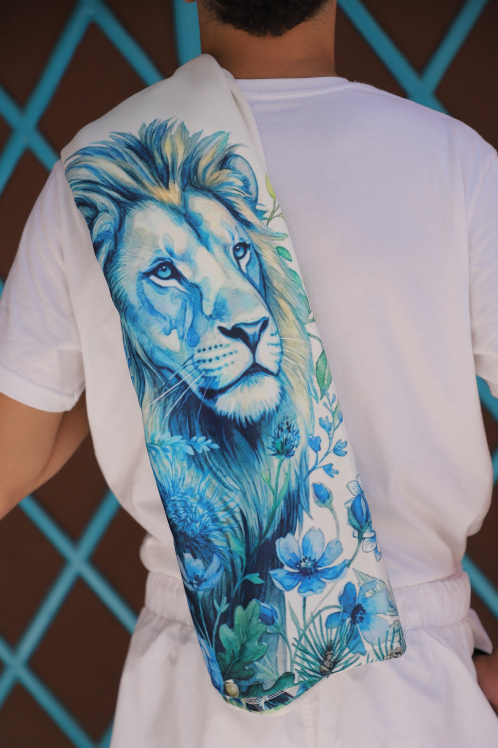 White Lion Blue Towel