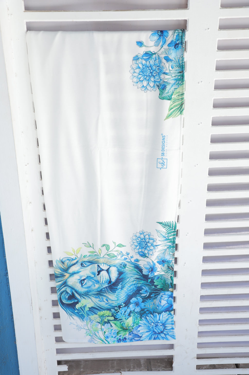 White Lion Blue Towel