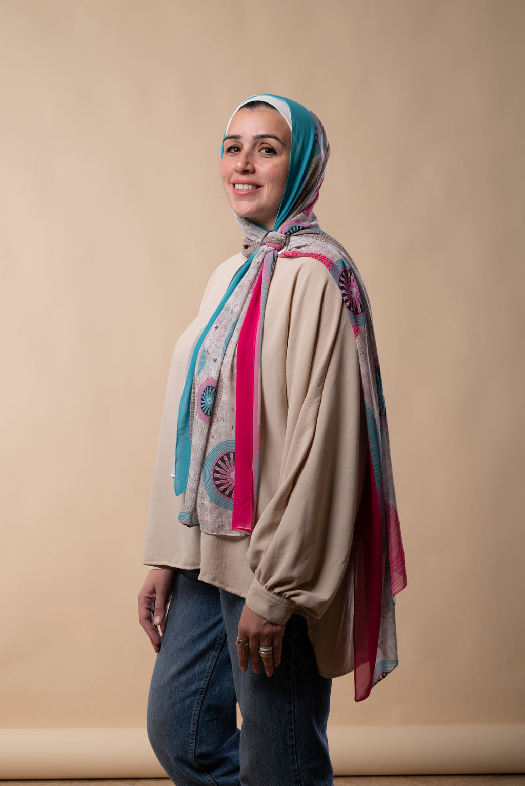 Mint Pink Wheels Chiffon Scarf