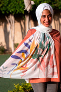 White Colors Leaves Chiffon Scarf