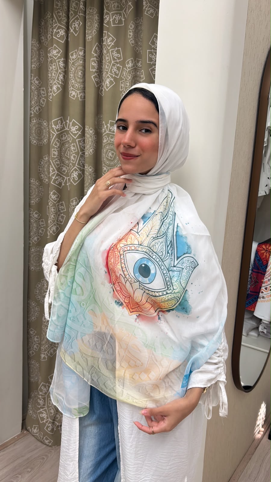 White Hand Eye Chiffon Scarf