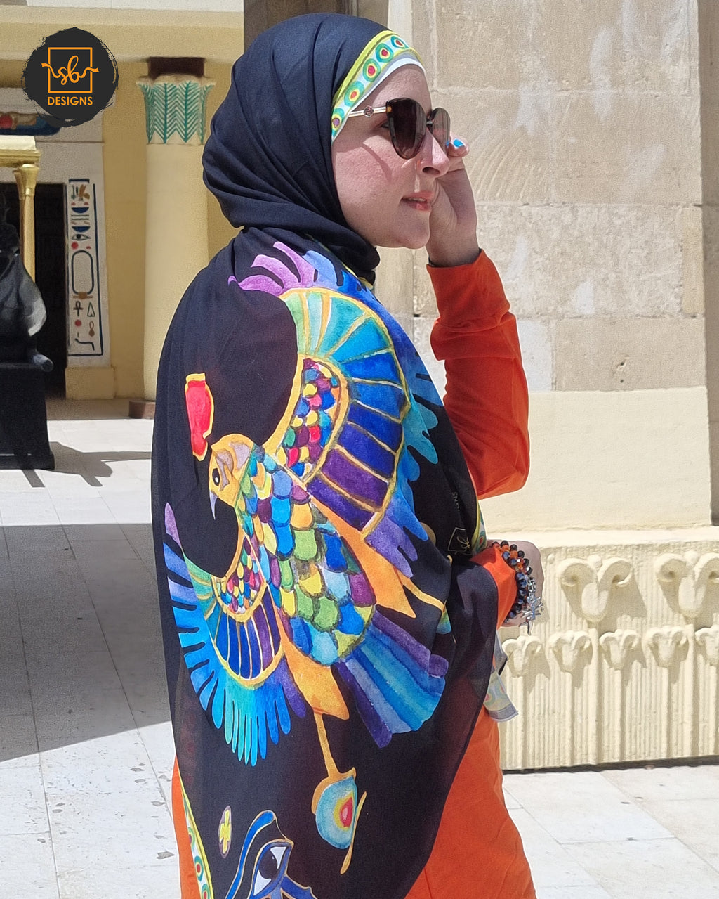 Black Pharaonic Eagle Chiffon Scarf