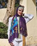 Purple Pharaonic Eagle Chiffon Scarf