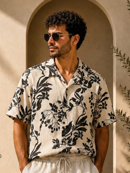 Botanical Noir Linen Shirt