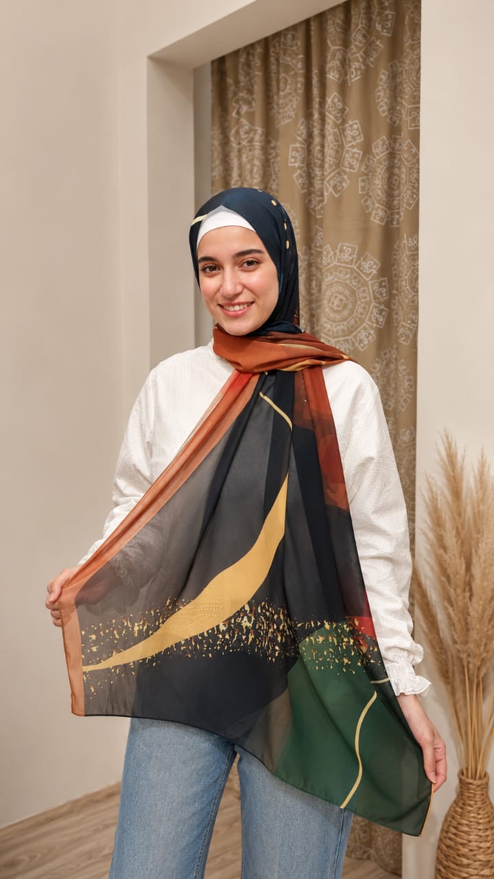 Abstract Gold Chiffon Scarf