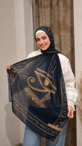 Dark Blue Horas Eye Chiffon Scarf