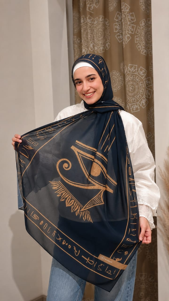 Dark Blue Horas Eye Chiffon Scarf