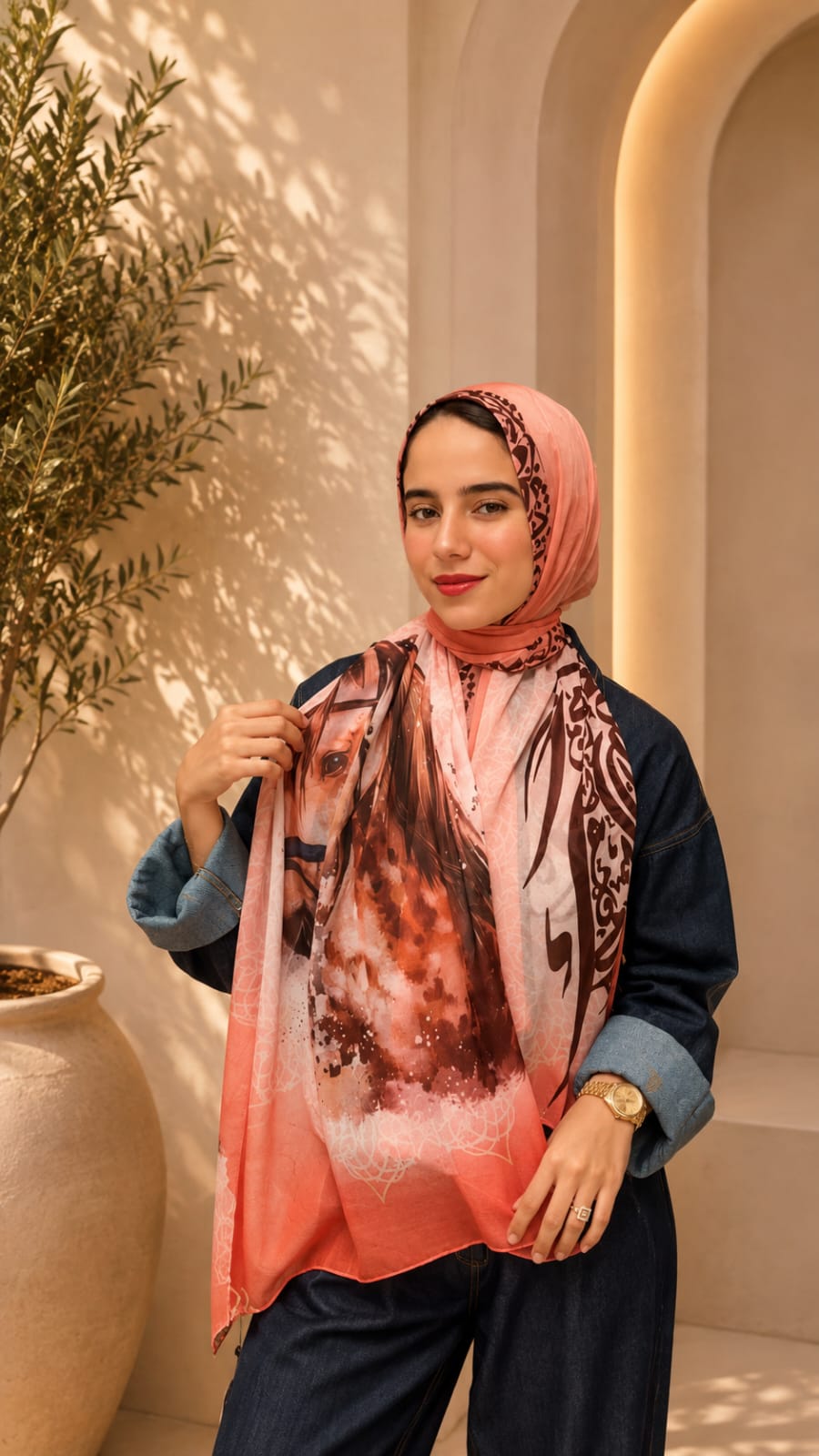 Light Brown Horse Cotton Feel Scarf