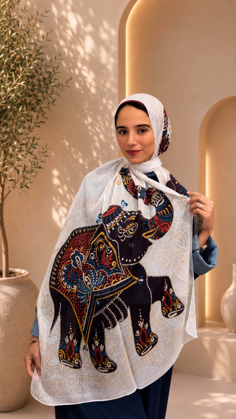 Elephant Dark Brown Cotton Feel Scarf