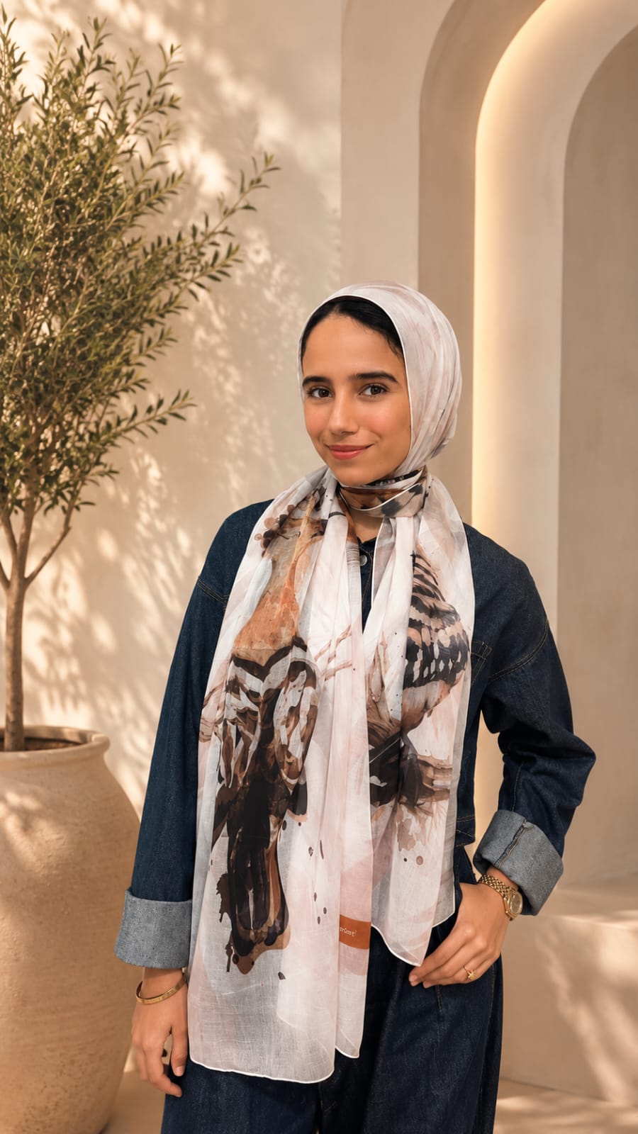 White Hoopoe Cotton Feel Scarf