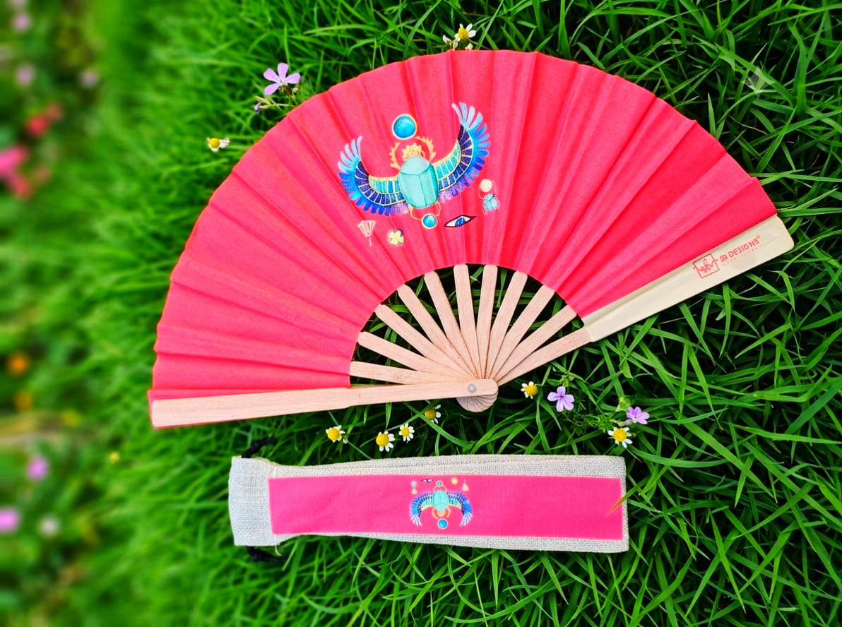 Red Scarab Handheld Fan