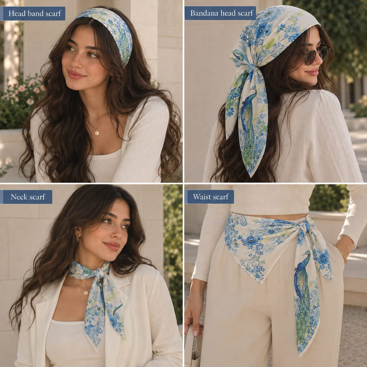 White Peacock Scarf Satin