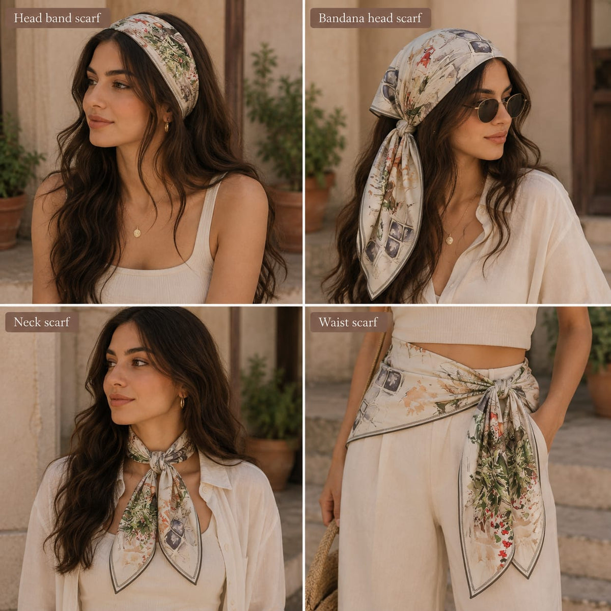 White Bike Watercolor Scarf Satin