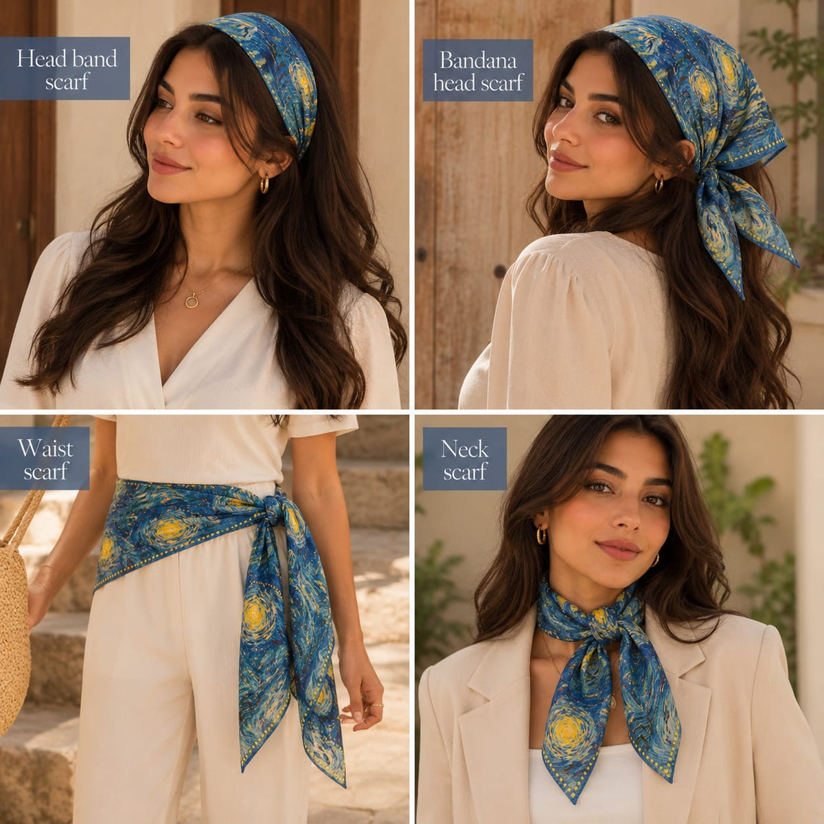 Blue Starry Night Scarf Satin