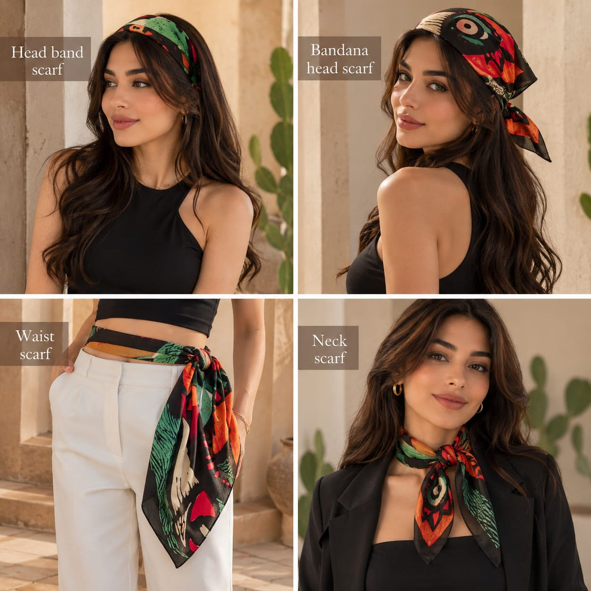 Orange Picasso Scarf Satin