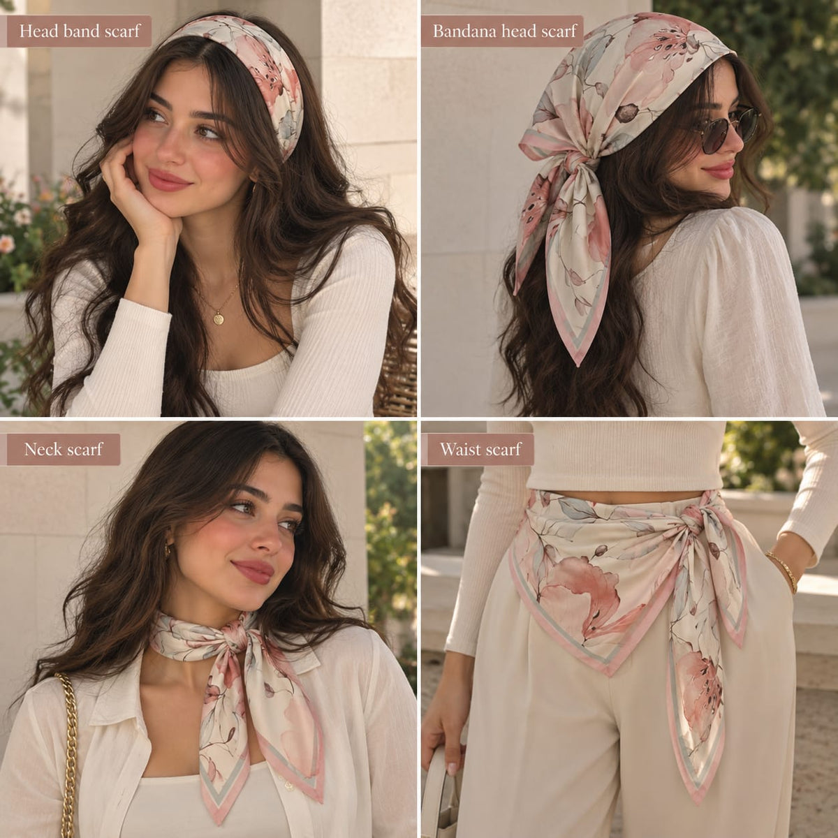White Rose flowers Scarf Satin