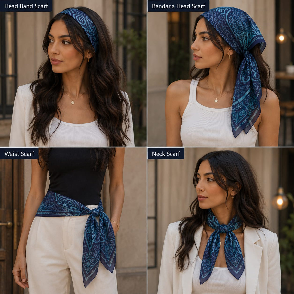 Black Mouri blue scarf Satin