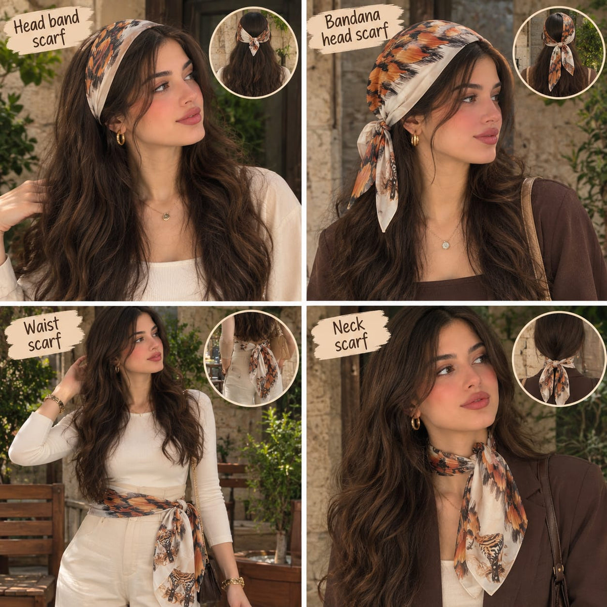 White Hoopoe Scarf Satin