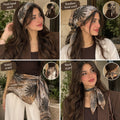 Grey Black Flower Scarf Satin