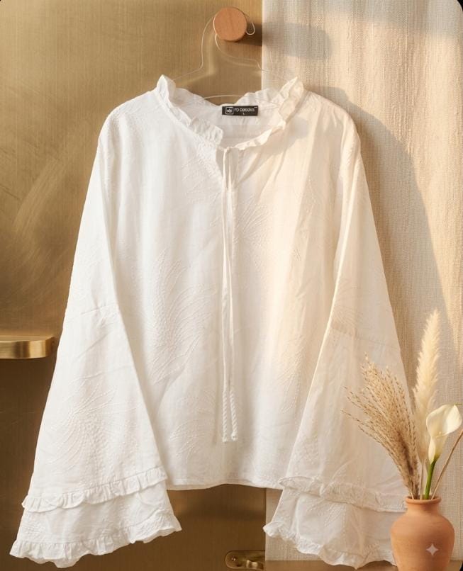 White Embroidery Flower Blouse