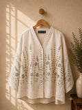 Green Linen Embroidery blend blouse