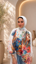 White Pharaonic Cat Cotton Feel Scarf