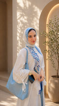 White Arabic Blue Cotton Feel Scarf