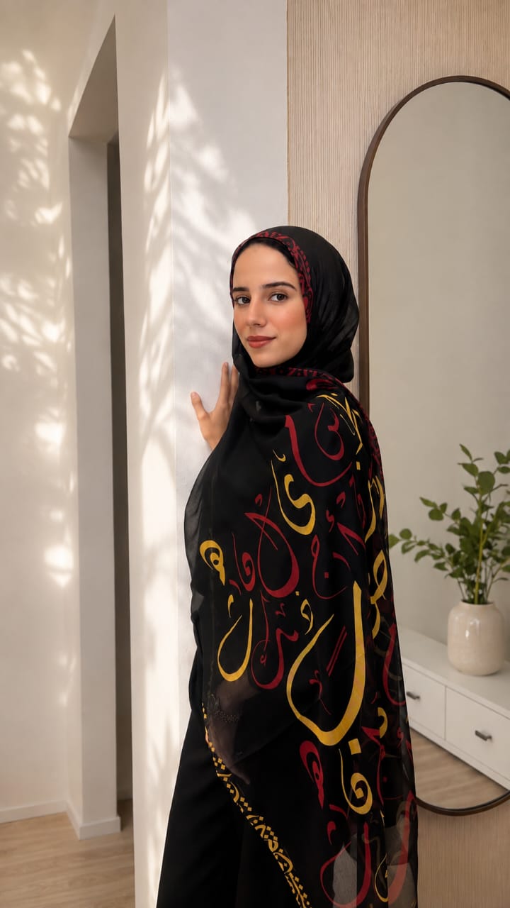 Black Red Arabic Cotton Feel Scarf