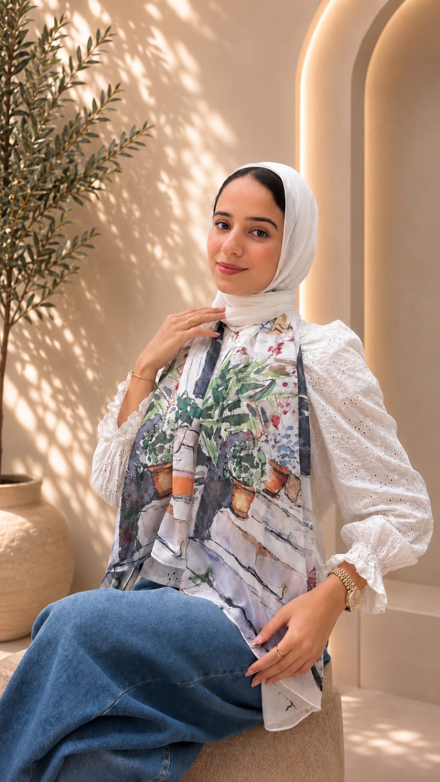 White Bike Watercolor Cotton Feel Scarf