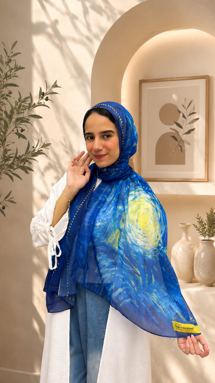 Blue Starry Night Cotton Feel Scarf