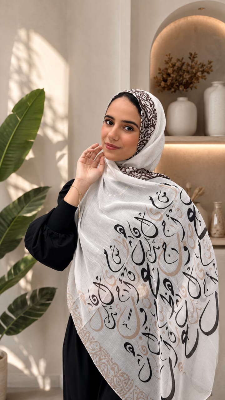 White Arabic Beige Cotton Feel Scarf