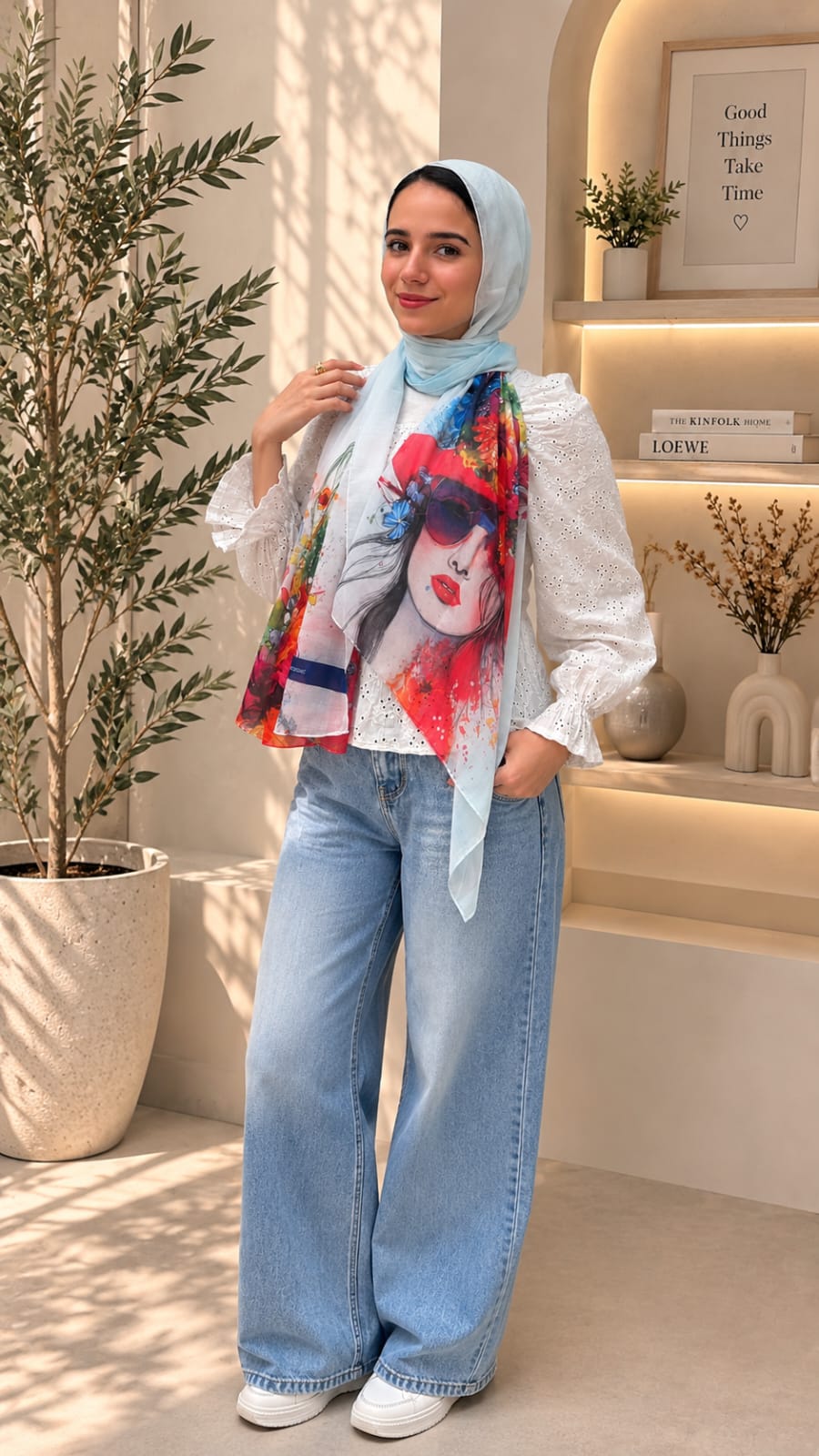 Woman Watercolors Cotton Feel Scarf