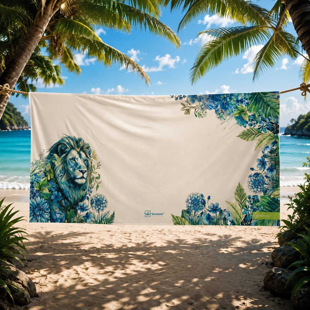 White Lion Blue Towel