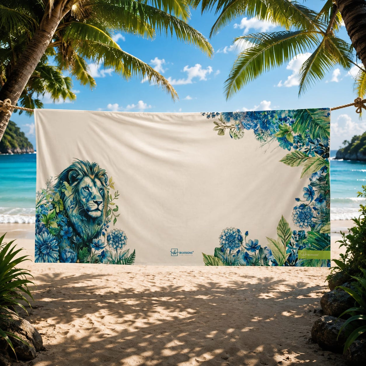 White Lion Blue Towel