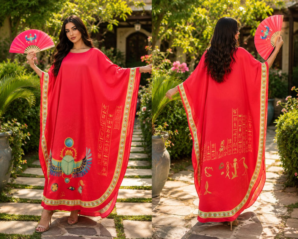Red Pharonic Scarab Loose Dress