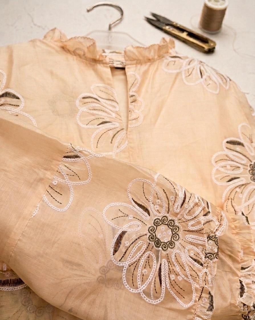 Beige Embroidery Flower Blouse