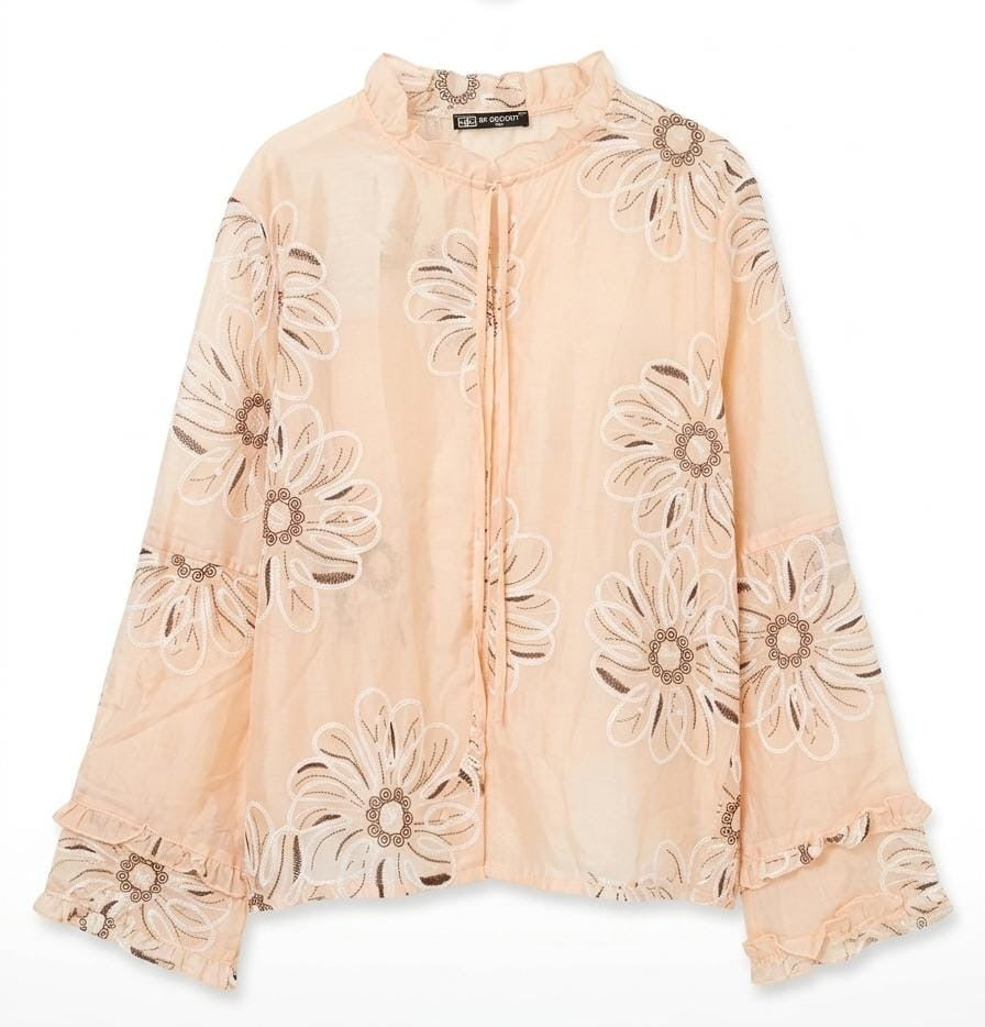Beige Embroidery Flower Blouse